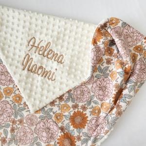 Golden Girl Floral Personalized Baby Blanket, Minky Baby Blanket, Baby Blanket with Name, Monogram Baby Blanket, Baby Girl, Baby Shower Gift image 2