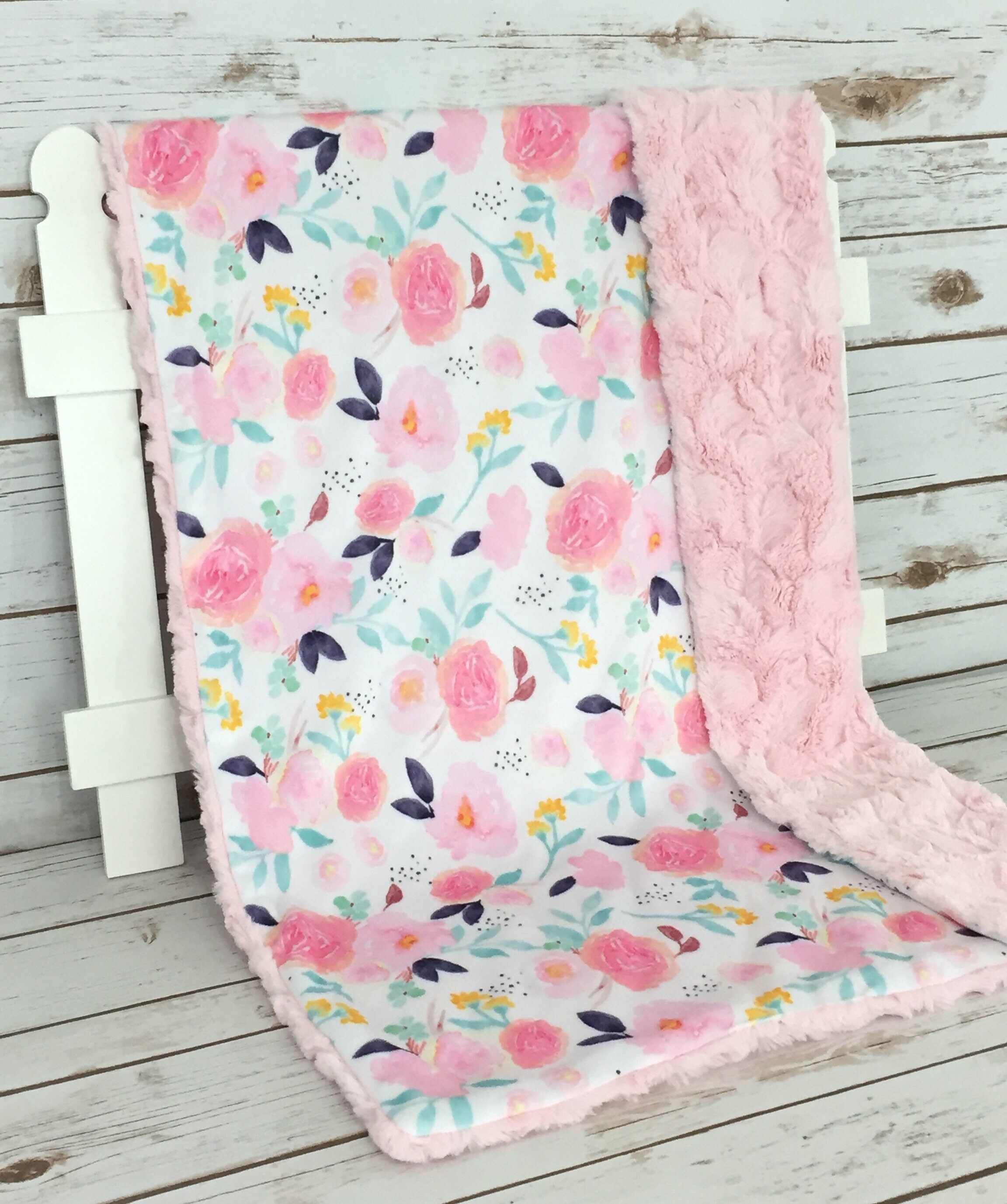 Floral Personalized Baby Blanket Baby Girl Lovey Blanket Etsy