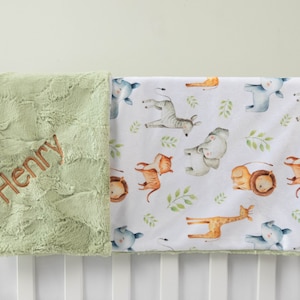 Safari Animals Personalized Baby Blanket Minky Baby Blanket Baby Blanket with Name Monogram Baby Blanket Gender Neutral Baby Gift image 5