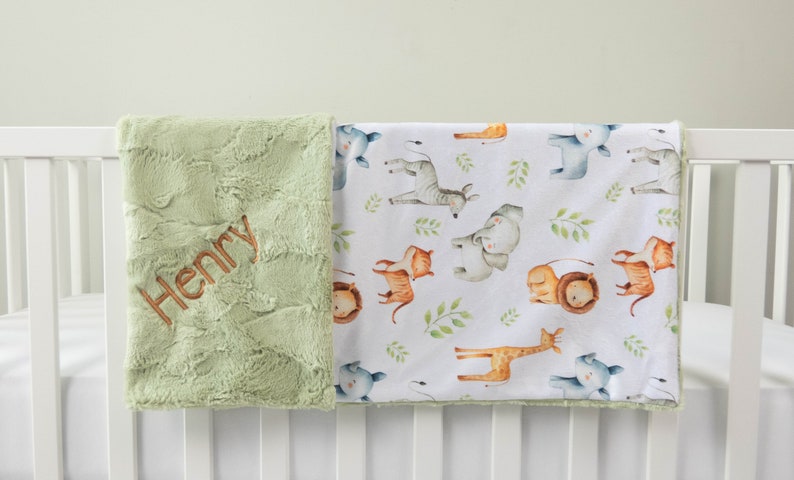 Safari Animals Personalized Baby Blanket Minky Baby Blanket Baby Blanket with Name Monogram Baby Blanket Gender Neutral Baby Gift image 5