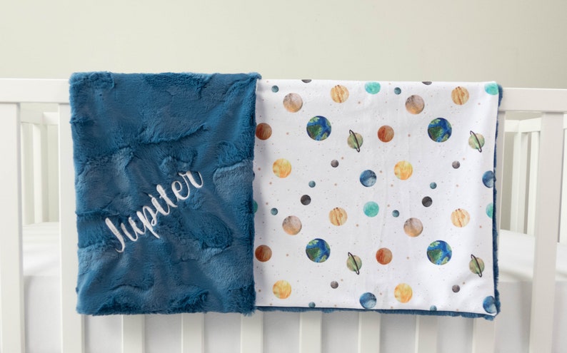 Planets Solar System Personalized Baby Blanket, Baby Shower Gift, Blue Nursery, Baby Boy Blanket, Baby Shower Gift, Outer Space image 3