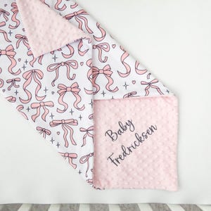 Baby Bows Personalized Baby Blanket, Coquette Nursery, Kids Room Decor, Custom Minky Baby Blanket, Pink Bows, Girly Baby Shower Gift
