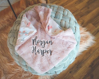 Grace Floral Baby Blanket | Personalized Baby Blanket | Monogram | New Baby Gift | Girl Nursery | Girl Baby Blanket | Pink | Grey
