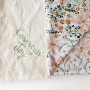 Personalized Minky Baby Blanket – Daisy Dream Floral Blanket – Custom Embroidered Baby Blanket – Monogram – Soft Green Baby Shower Gift image 3