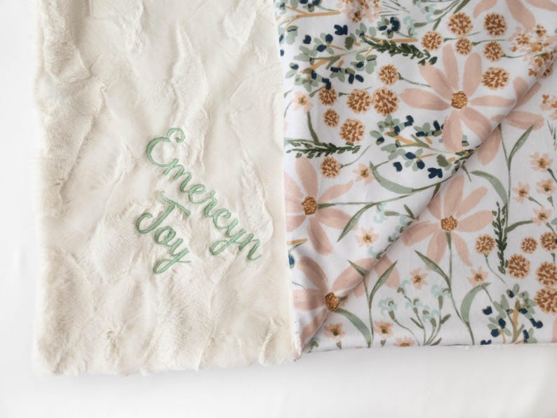 Personalized Minky Baby Blanket – Daisy Dream Floral Blanket – Custom Embroidered Baby Blanket – Monogram – Soft Green Baby Shower Gift image 3