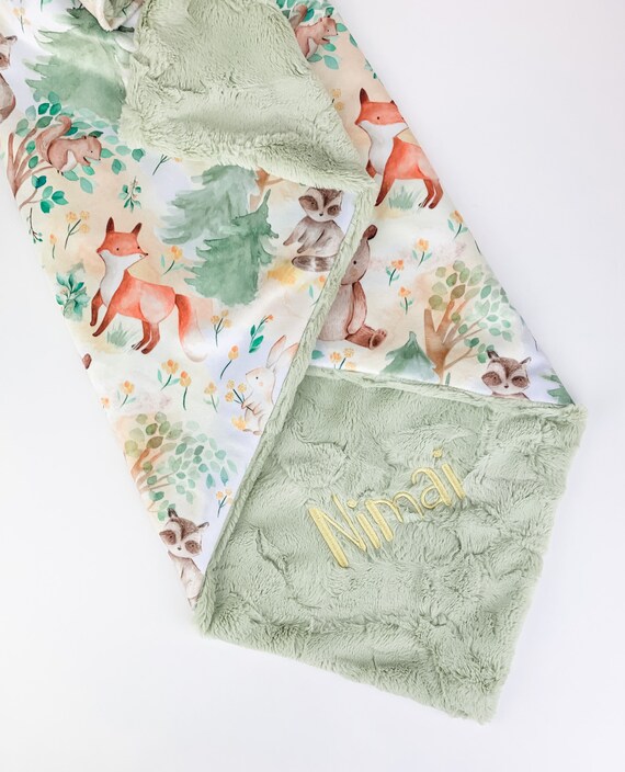 customizable Baby blanket Forest Animals Minky selectable cotton fabric