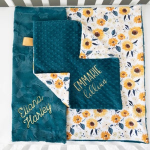 Sunflower Personalized Baby Blanket, Minky Baby Blanket, Baby Blanket with Name, Monogram Baby Blanket, Floral Blanket, Baby Girl Gift image 5