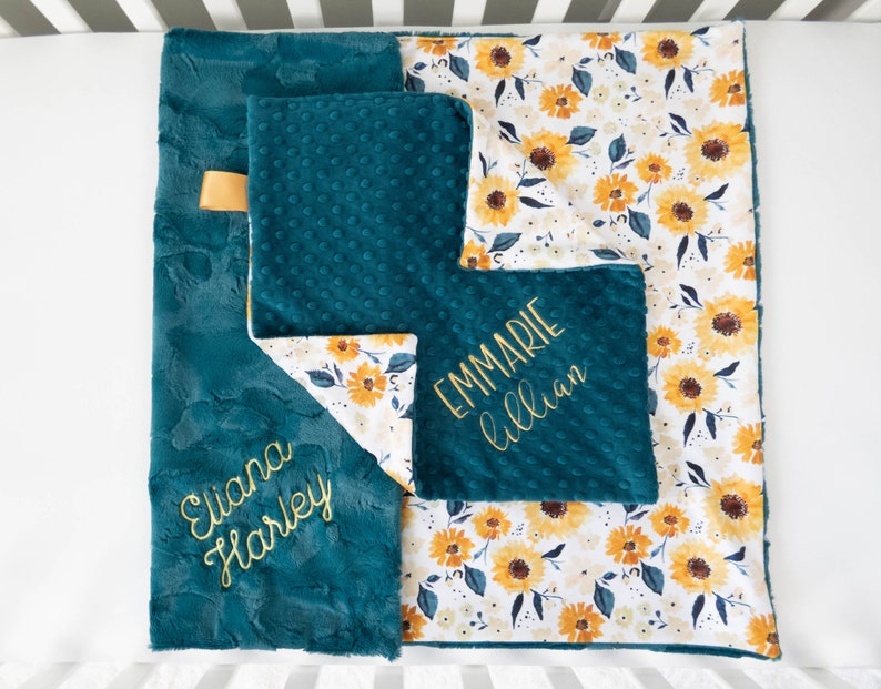 Sunflower Personalized Baby Blanket, Minky Baby Blanket, Baby Blanket with Name, Monogram Baby Blanket, Floral Blanket, Baby Girl Gift image 5