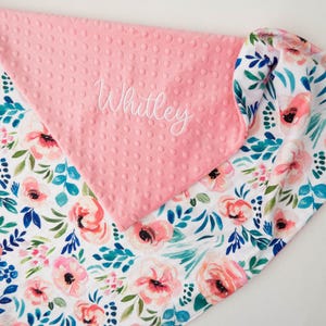 Avaleigh Floral Personalized Baby Blanket, Minky Baby Blanket, Baby Blanket with Name, Monogram Baby Blanket, Newborn Gift, Baby Shower Gift