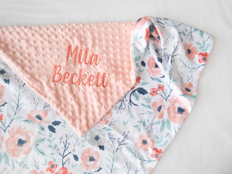 Spring Meadow Personalized Baby Blanket, Minky Baby Blanket, Baby Blanket with Name, Monogram Baby Blanket, Floral Baby Blanket, Baby Girl image 3