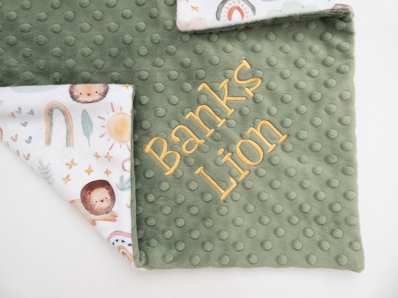 Little Lion Personalized Baby Blanket, Minky Baby Blanket, Baby Blanket with Name, Monogram Baby Blanket, Newborn Gift, Rainbow Baby Gift image 6