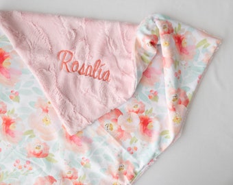 Plush Pink Floral Personalized Baby Blanket, Floral Baby Blanket, Pink Baby Blanket, Girl Blanket, Baby Blanket Girl, Newborn Gift