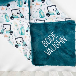 Golf Personalized Baby Blanket, Golfing Nursery, Kids Room Decor, Custom Minky Baby Blanket, Teal, Golf Baby Shower Gift