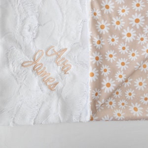 Tan Daisy Floral Personalized Baby Blanket, Minky Baby Blanket, Baby Blanket with Name, Monogram Baby Blanket, Daisies, Floral Baby Gift image 2