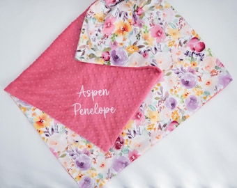 New! Personalized Blanket, Storybook Floral Minky Baby Blanket with Name or Monogram
