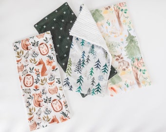 Sage Woodland, Green X's, and Pines Burp Cloth Set of 4, Earth Tone, Boy Burp Cloth Set,  Adventure Burp Cloth, Green Burp Cloths