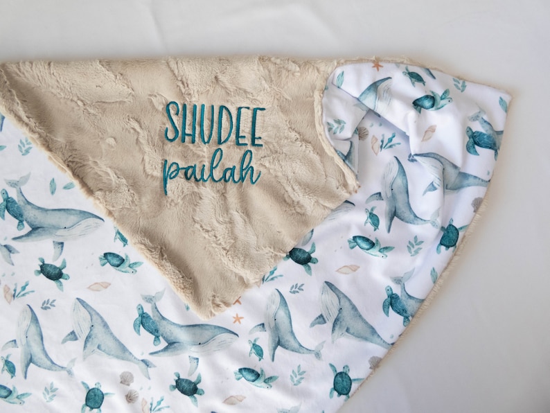 Under The Sea Personalized Baby Blanket, Ocean Animals Minky Baby Blanket, Baby Blanket with Name, Monogram Baby Blanket, Baby Gift image 6