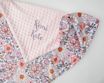 Summer Floral Baby Blanket, Personalized Baby Blanket, Monogram, New Baby Gift, Baby Girl Nursery, Girl Baby Blanket