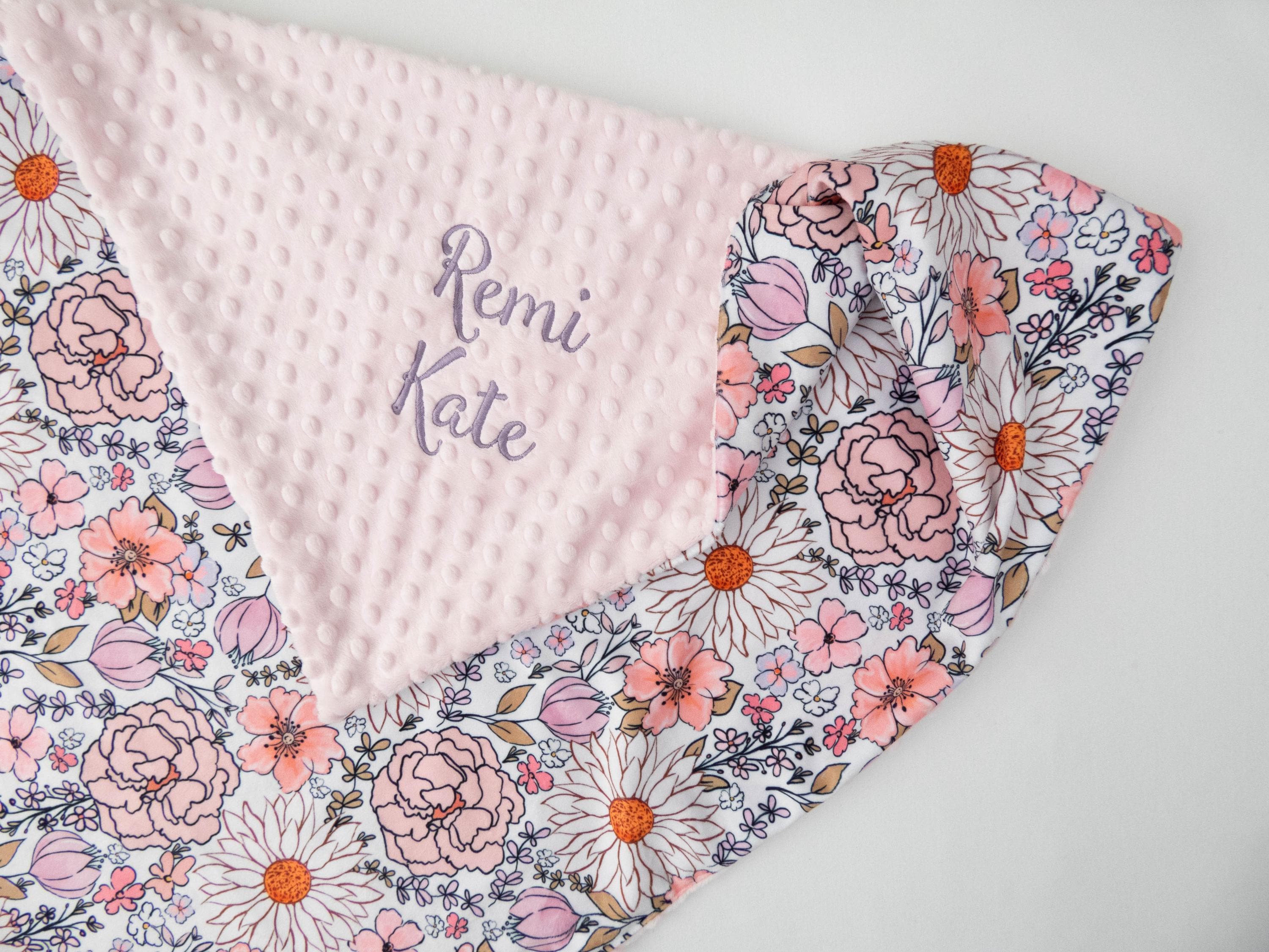 Summer Floral Baby Blanket, Personalized Baby Blanket, Monogram, New Baby Gift, Baby Girl Nursery, Girl Baby Blanket