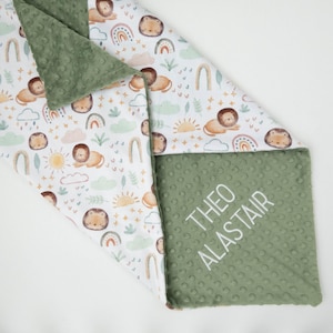 Little Lion Personalized Baby Blanket, Minky Baby Blanket, Baby Blanket with Name, Monogram Baby Blanket, Newborn Gift, Rainbow Baby Gift image 1