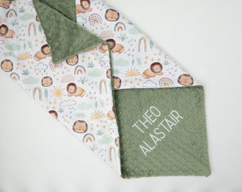 Little Lion Personalized Baby Blanket, Minky Baby Blanket, Baby Blanket with Name, Monogram Baby Blanket, Newborn Gift, Rainbow Baby Gift