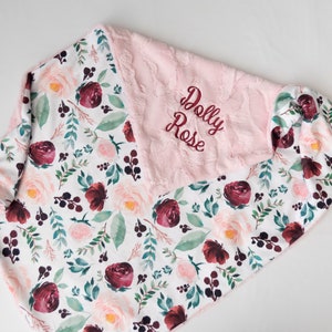 Wild At Heart Blumen personalisierte Babydecke, Minky Babydecke, Babydecke mit Namen, Monogramm Babydecke, Baby-Mädchen-Decke, Geschenk