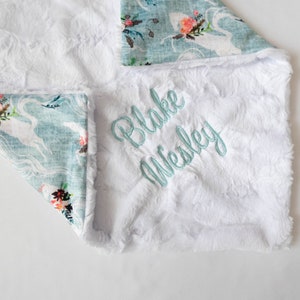Wild Horses Floral Personalized Baby Blanket, Equestrian, Monogrammed, Baby Shower Gift, Personalized Baby Shower Gift, Baby Girl Gift