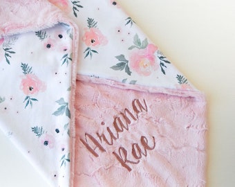 Floral Personalized Baby Blanket | Super Soft Baby Blanket with Name | Top Baby Shower Gift Idea | Monogrammed Baby Blanket with Roses