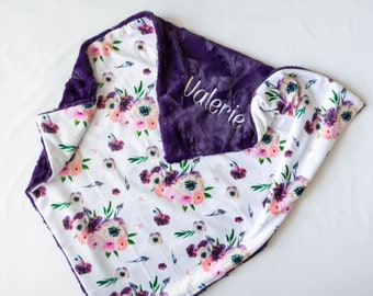 Plum Floral, Purple Baby Blanket, Minky Baby Blanket, Violet Blanket, Floral Baby Blanket, Girl Blanket, Baby Shower Gift, Personalized Gift