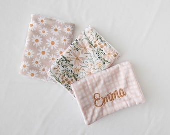 Daisy Dream Floral Burp Cloth Set of 3, Daisies, Wildflower, Girl Burp Cloth Set,  Floral Burp Cloth, Pink Burp Cloths