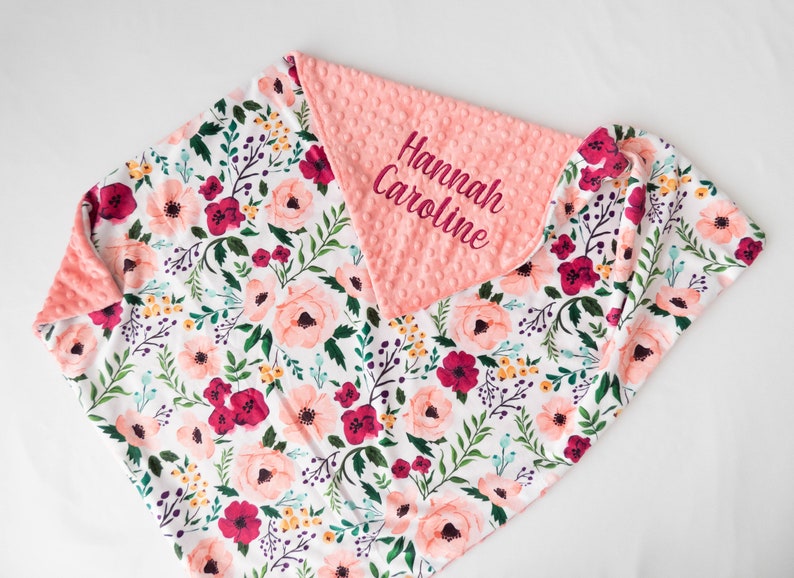 Josie Floral Personalized Baby Blanket, Minky Floral Baby Blanket with Name, Personalized Baby Blanket, Pink Baby Blanket, Baby Gift image 6