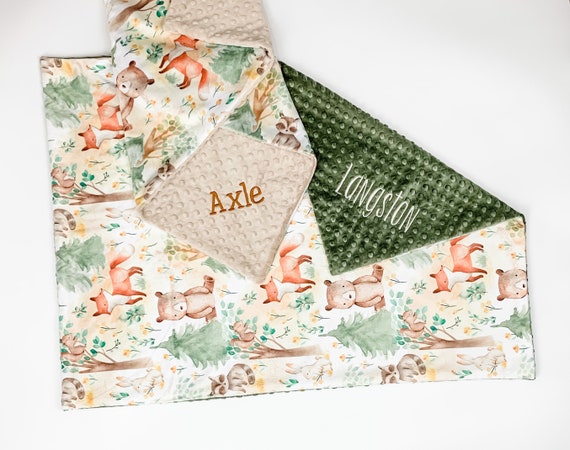 customizable Baby blanket Forest Animals Minky selectable cotton fabric customizable Baby blanket Forest Animals Minky selectable cotton fabric