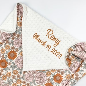 Golden Girl Floral Personalized Baby Blanket, Minky Baby Blanket, Baby Blanket with Name, Monogram Baby Blanket, Baby Girl, Baby Shower Gift image 4