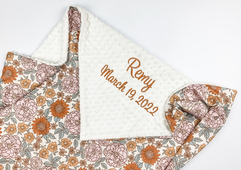 Golden Girl Floral Personalized Baby Blanket, Minky Baby Blanket, Baby Blanket with Name, Monogram Baby Blanket, Baby Girl, Baby Shower Gift image 4