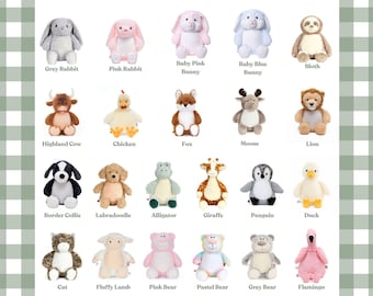 Personalized Stuffed Animal Plush with Name, Birth Stats, Birth Announcement, Washable Stuffed Animal