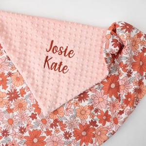 Retro Floral Personalized Baby Blanket, Minky Baby Blanket, Baby Blanket with Name, Monogram Baby Blanket, Baby Girl Gift, Baby Shower Gift image 2