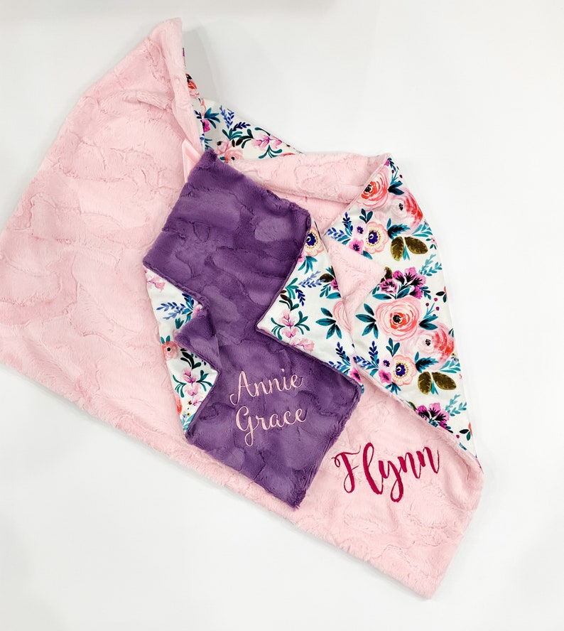 Floral Personalized Baby Blanket, Baby Girl Baby Blanket, Minky Blanket with Name, Monogrammed Baby Girl Blanket, Baby Gift, Victoria Floral image 4