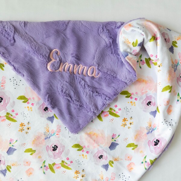 Peachy Plum Floral Personalized Baby Blanket, Minky Baby Blanket, Baby Blanket with Name, Monogram Baby Blanket, Girl Baby Gift