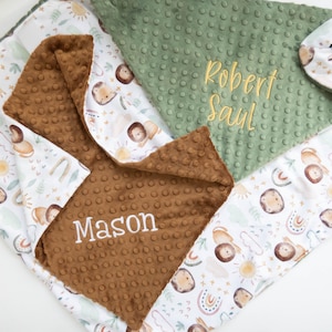 Little Lion Personalized Baby Blanket, Minky Baby Blanket, Baby Blanket with Name, Monogram Baby Blanket, Newborn Gift, Rainbow Baby Gift image 4