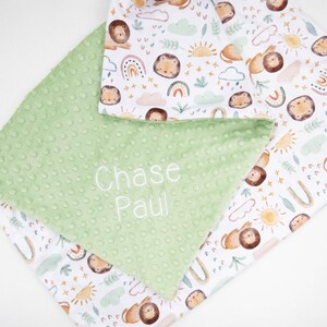 Little Lion Personalized Baby Blanket, Minky Baby Blanket, Baby Blanket with Name, Monogram Baby Blanket, Newborn Gift, Rainbow Baby Gift image 3