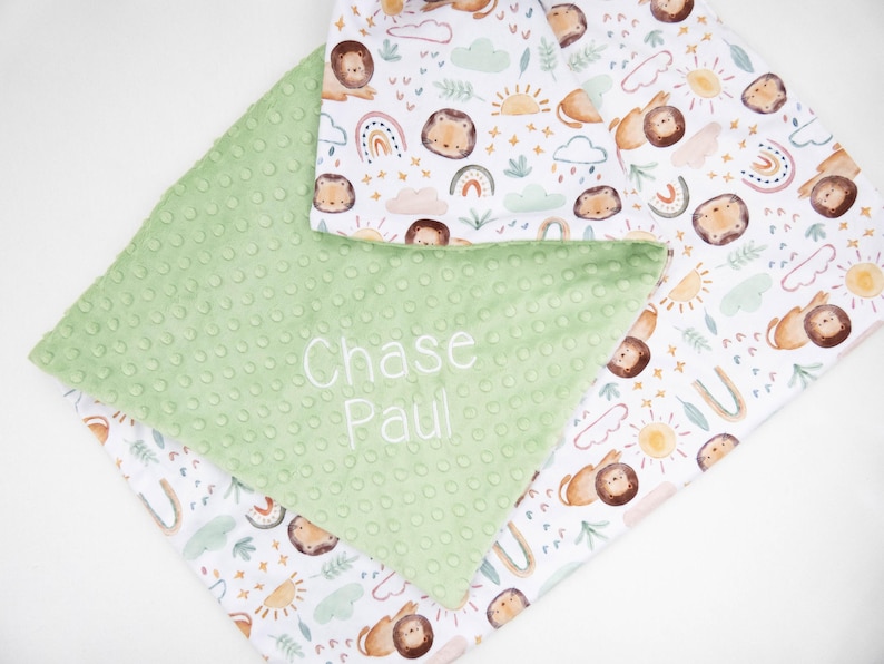 Little Lion Personalized Baby Blanket, Minky Baby Blanket, Baby Blanket with Name, Monogram Baby Blanket, Newborn Gift, Rainbow Baby Gift image 3