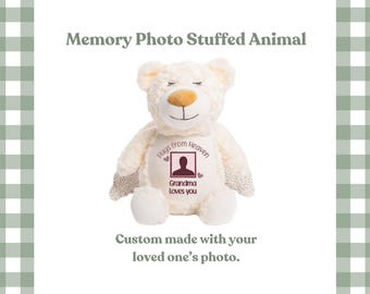 Custom Photo Stuffed Animal Plush, Memorial Gift for Children, Washable Stuffed Animal