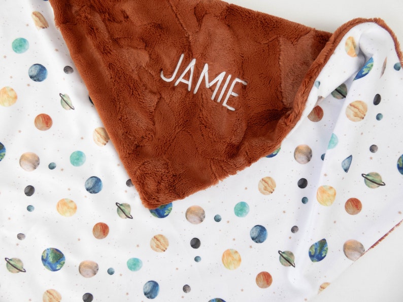 Planets Solar System Personalized Baby Blanket, Baby Shower Gift, Blue Nursery, Baby Boy Blanket, Baby Shower Gift, Outer Space image 5