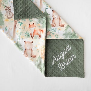 Personalized Baby Blanket, Gender Neutral, Woodland Animals Baby Blanket, Monogrammed Gift, Forest Nursery Decor