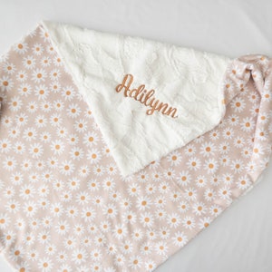 Tan Daisy Floral Personalized Baby Blanket, Minky Baby Blanket, Baby Blanket with Name, Monogram Baby Blanket, Daisies, Floral Baby Gift image 5