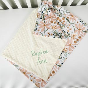 Personalized Minky Baby Blanket – Daisy Dream Floral Blanket – Custom Embroidered Baby Blanket – Monogram – Soft Green Baby Shower Gift image 5