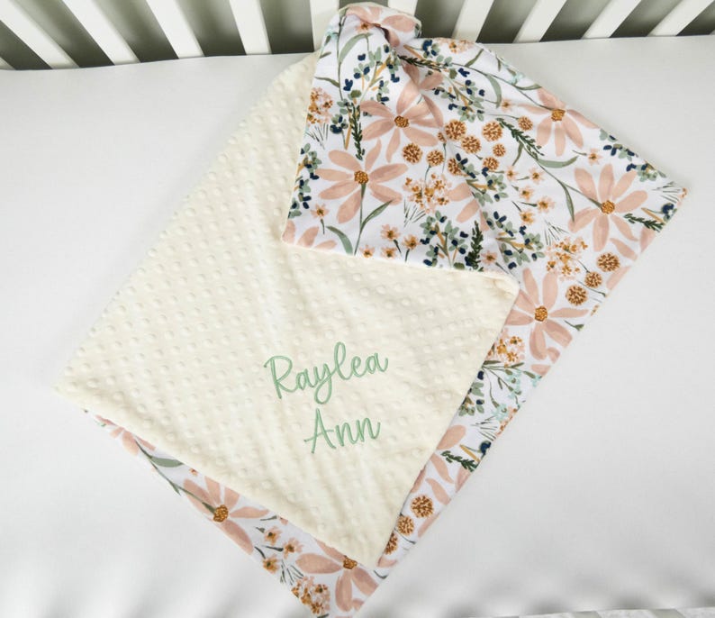 Personalized Minky Baby Blanket – Daisy Dream Floral Blanket – Custom Embroidered Baby Blanket – Monogram – Soft Green Baby Shower Gift image 5