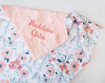 Spring Meadow Personalized Baby Blanket, Minky Baby Blanket, Baby Blanket with Name, Monogram Baby Blanket, Floral Baby Blanket, Baby Girl