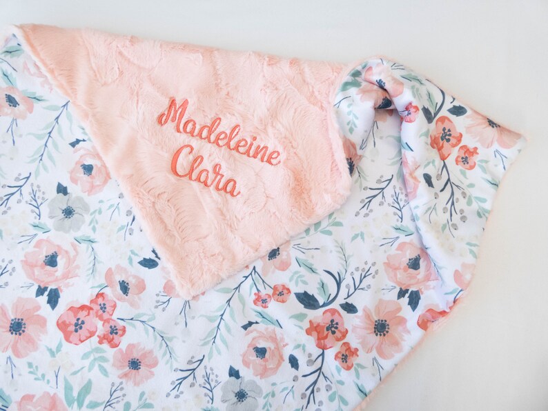 Spring Meadow Personalized Baby Blanket, Minky Baby Blanket, Baby Blanket with Name, Monogram Baby Blanket, Floral Baby Blanket, Baby Girl image 6