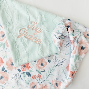 Spring Meadow Personalized Baby Blanket, Minky Baby Blanket, Baby Blanket with Name, Monogram Baby Blanket, Floral Baby Blanket, Baby Girl image 4